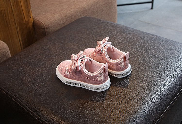 Bright Leather Sneakers Casual Shoes Sports Shoes Bow Pink 0 - Tophatter Daily Deals