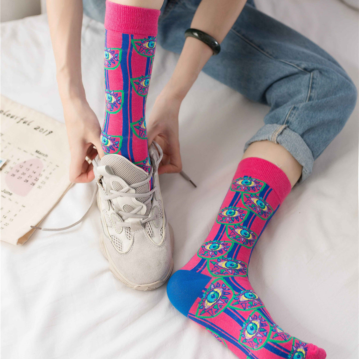 Autumn And Winter New European And American High Tube Socks All Cotton Women''s High Band Creative Street Hip Hop Women''s Socks 0 - Tophatter Daily Deals
