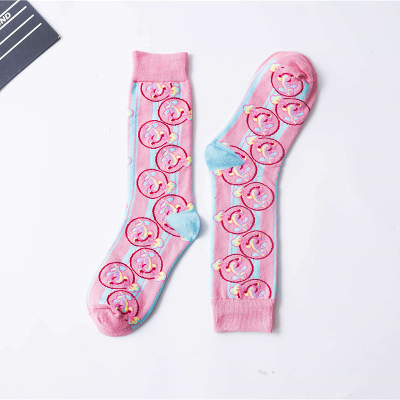 Autumn And Winter New European And American High Tube Socks All Cotton Women''s High Band Creative Street Hip Hop Women''s Socks Pink 0 - Tophatter Daily Deals