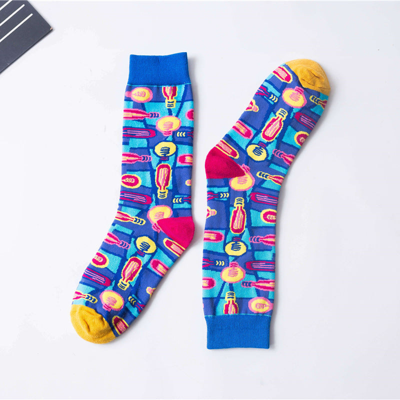 Autumn And Winter New European And American High Tube Socks All Cotton Women''s High Band Creative Street Hip Hop Women''s Socks Blue 0 - Tophatter Daily Deals