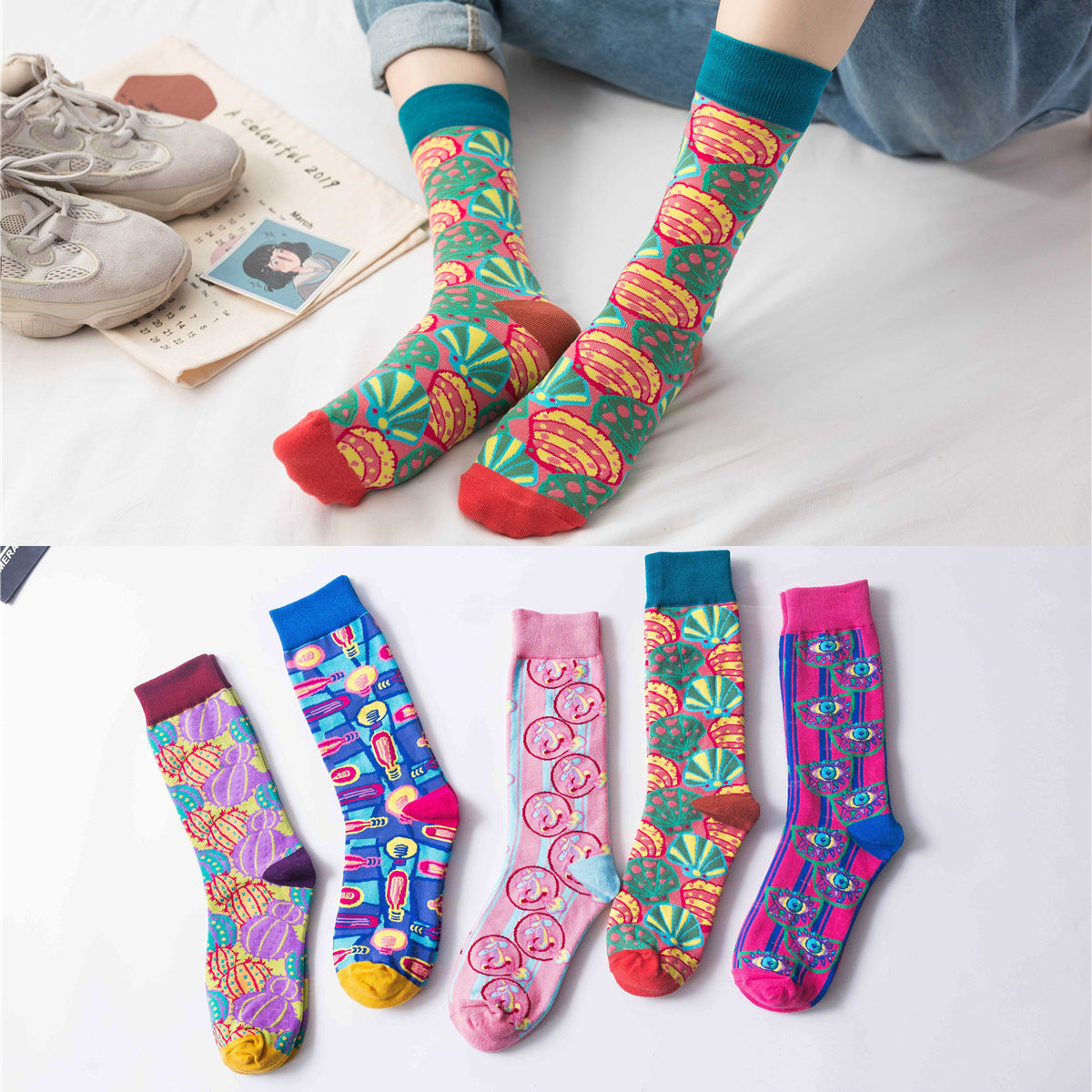 Autumn And Winter New European And American High Tube Socks All Cotton Women''s High Band Creative Street Hip Hop Women''s Socks 0 - Tophatter Daily Deals