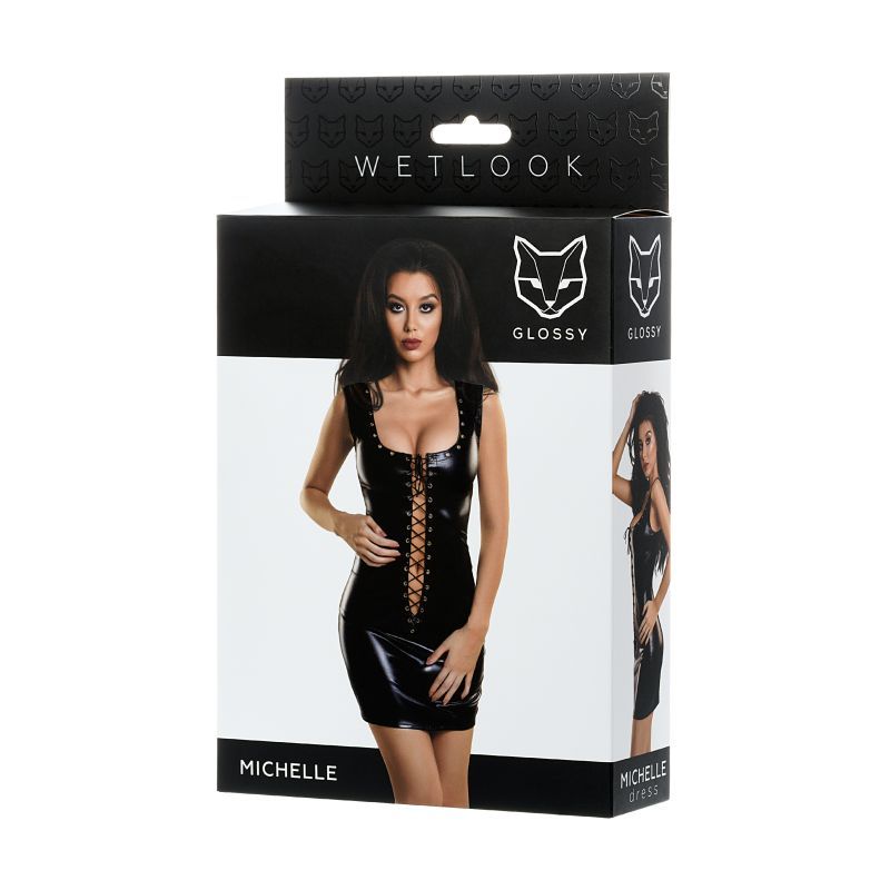 Glossy Wetlook Studded Dress Michelle Sexy Lace Up XL Adult Wear > Clothes > Dresses and Chemises - Tophatter Daily Deals