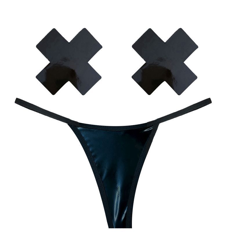 Dom Squad Black Wet Vinyl Pastie and G-String Set > Clothes > Pasties - Tophatter Daily Deals