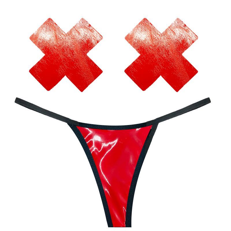 Vixen Red Wet Vinyl Pastie and G-String Set > Clothes > Pasties - Tophatter Daily Deals