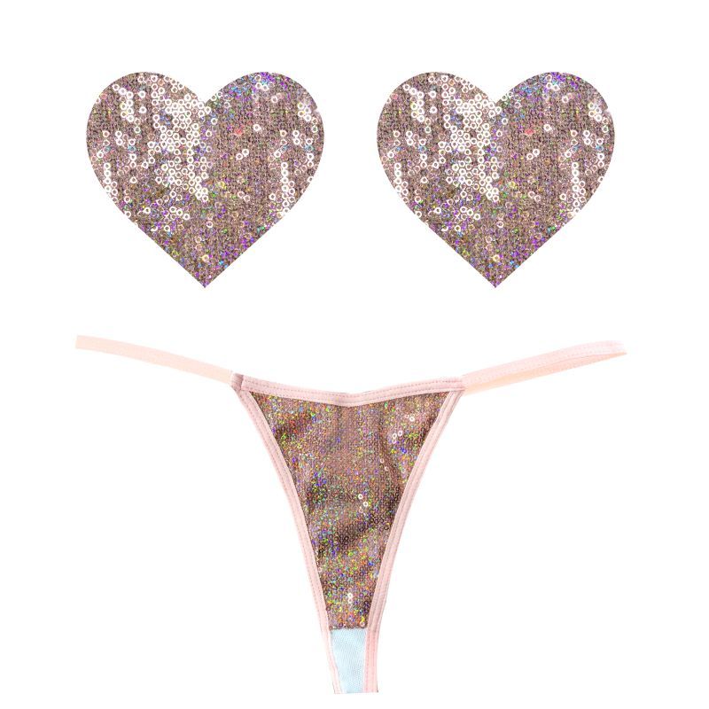 Bubbly Feels Nude Sequin Pantie and Heart Pastie Set > Clothes > Pasties - Tophatter Daily Deals