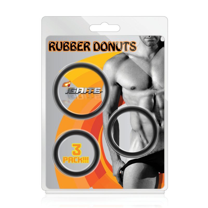 Rubber Donuts (Black) – 3 Pc Phthalate-Free Cock Rings Set > Cock Ring > Sets - Tophatter Daily Deals