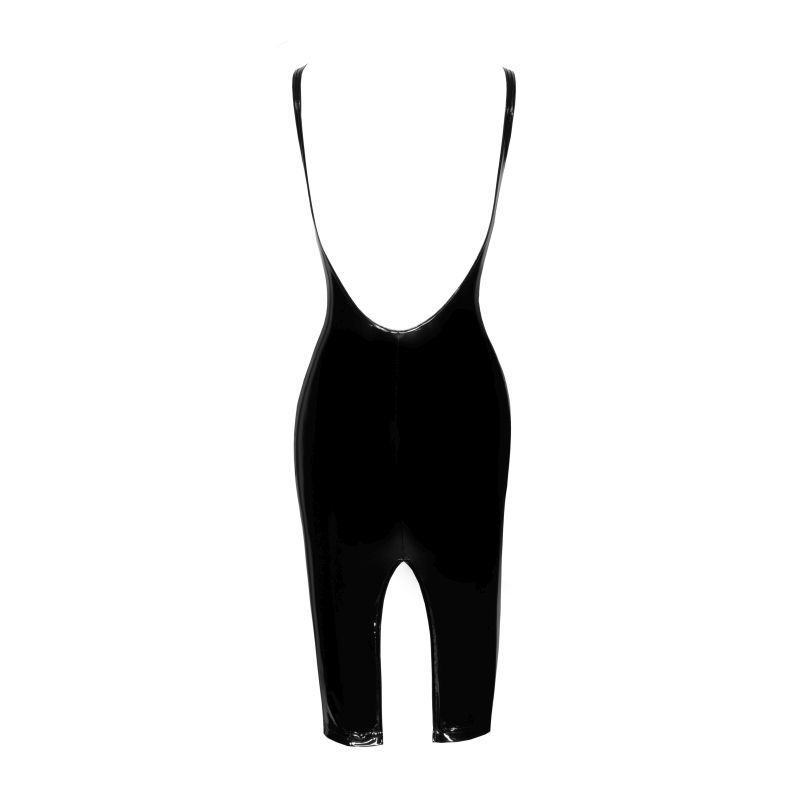 Noir PVC Midi Dress With Front Zipper And Frilled Chest Strap > Clothes > Womens Latex - Tophatter Daily Deals