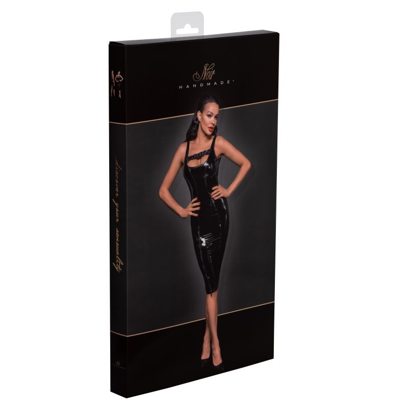Noir PVC Midi Dress With Front Zipper And Frilled Chest Strap > Clothes > Womens Latex - Tophatter Daily Deals