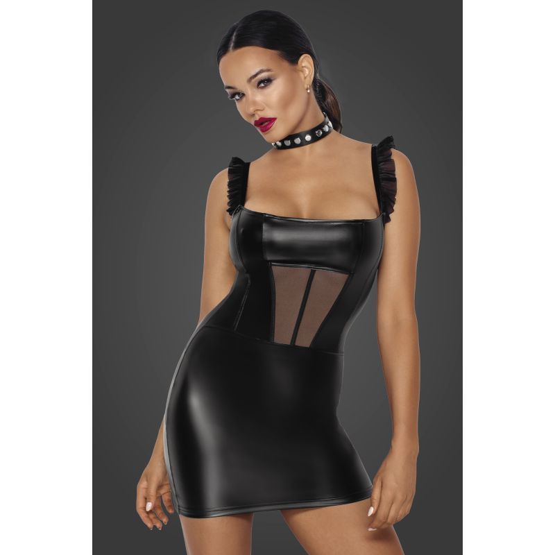 Noir Power Wetlook Short Dress with Front Tulle Inserts > Clothes > Womens Latex - Tophatter Daily Deals