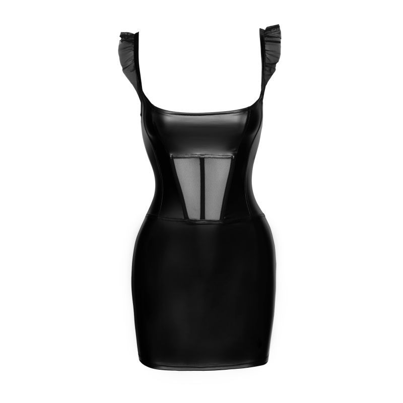 Noir Power Wetlook Short Dress with Front Tulle Inserts > Clothes > Womens Latex - Tophatter Daily Deals
