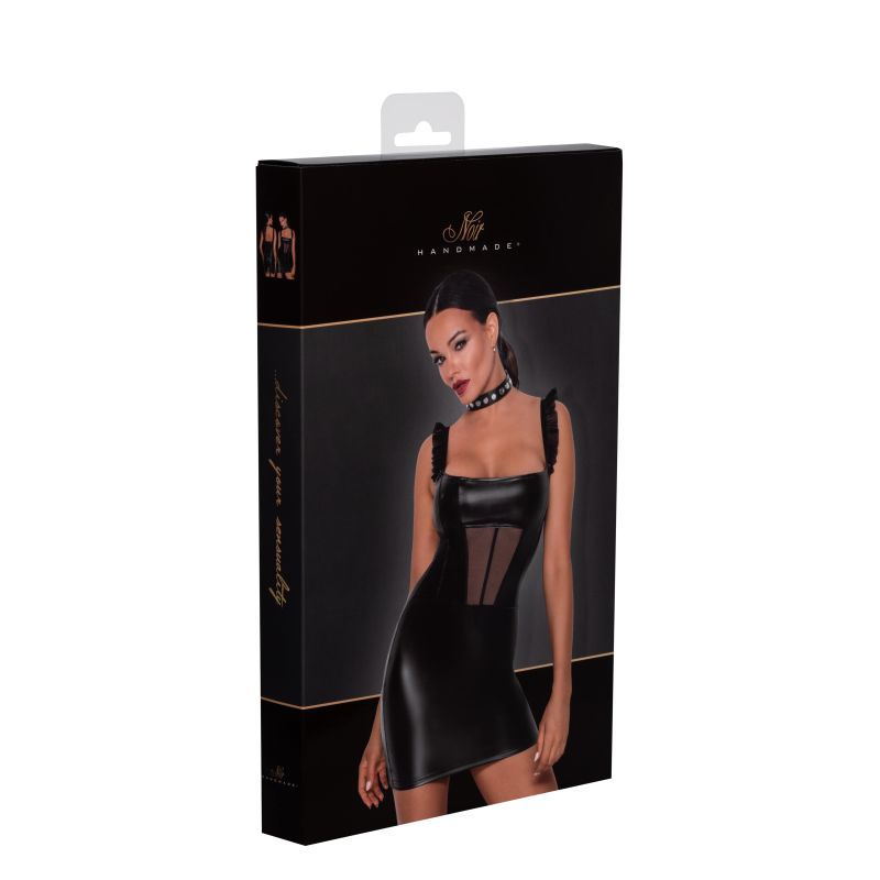 Noir Power Wetlook Short Dress with Front Tulle Inserts > Clothes > Womens Latex - Tophatter Daily Deals