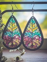 Beautiful Wood and Stained Glass Effect Earrings Earrings - Tophatter Daily Deals