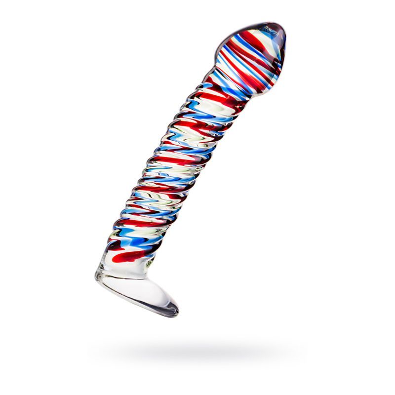 Sexus Glass Dildo Stripes with Base Blue and Red 16cm > Glass > Dildos - Tophatter Daily Deals