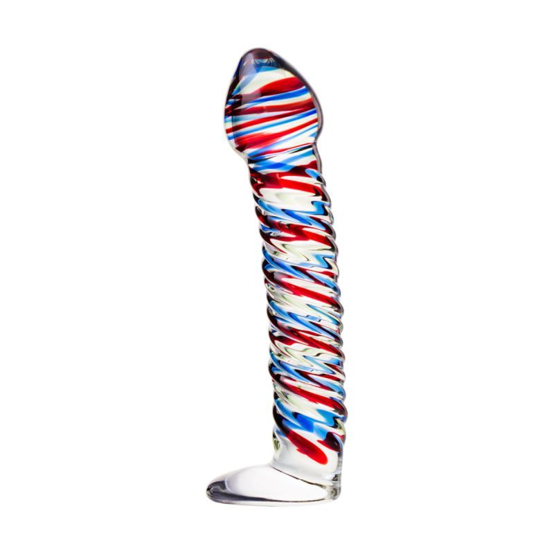 Sexus Glass Dildo Stripes with Base Blue and Red 16cm > Glass > Dildos - Tophatter Daily Deals
