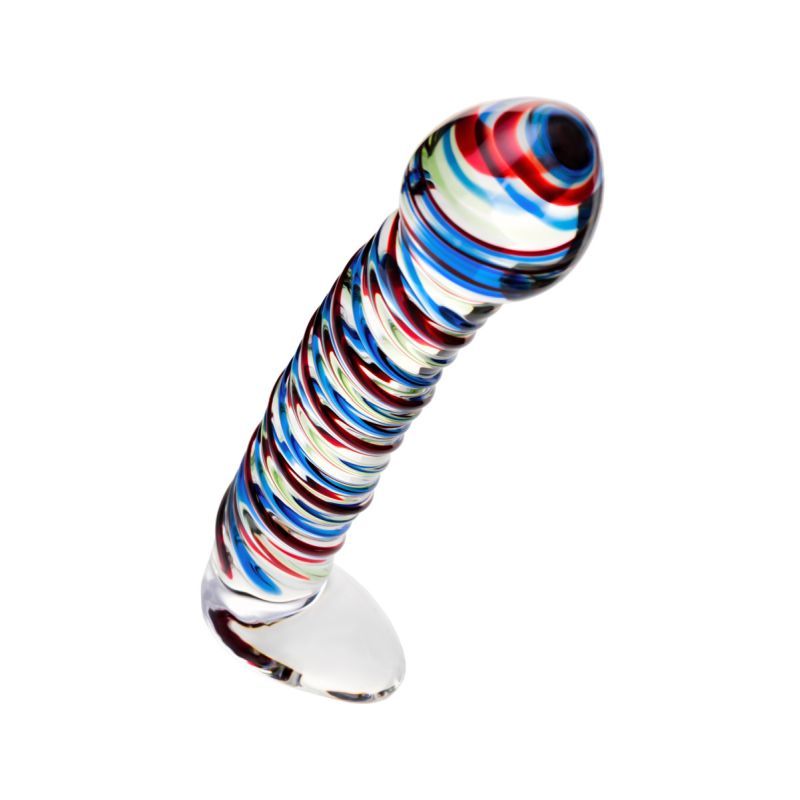 Sexus Glass Dildo Stripes with Base Blue and Red 16cm > Glass > Dildos - Tophatter Daily Deals