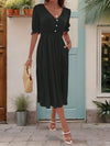 Ruched V-Neck Half Sleeve Midi Dress Black Casual Dresses - Tophatter Daily Deals