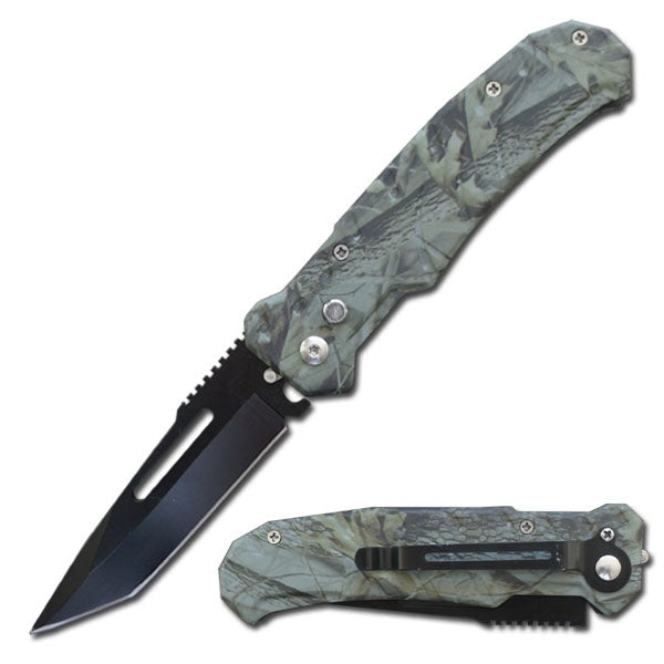 4.5" Closed Camo Ballistic Switch Blade Automatic Tanto Blade Knife - Tophatter's Guns'N'Weapons Store Collectible Weapons - Tophatter Daily Deals