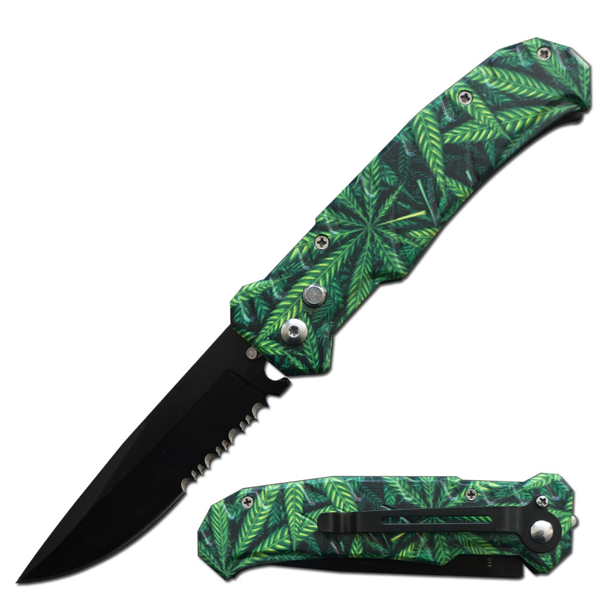 4.5" Closed Ballistic Switch Blade Automatic Knife - Marijuana - TOPHATTER'S ARMORY DEALS Collectible Weapons - Tophatter Daily Deals