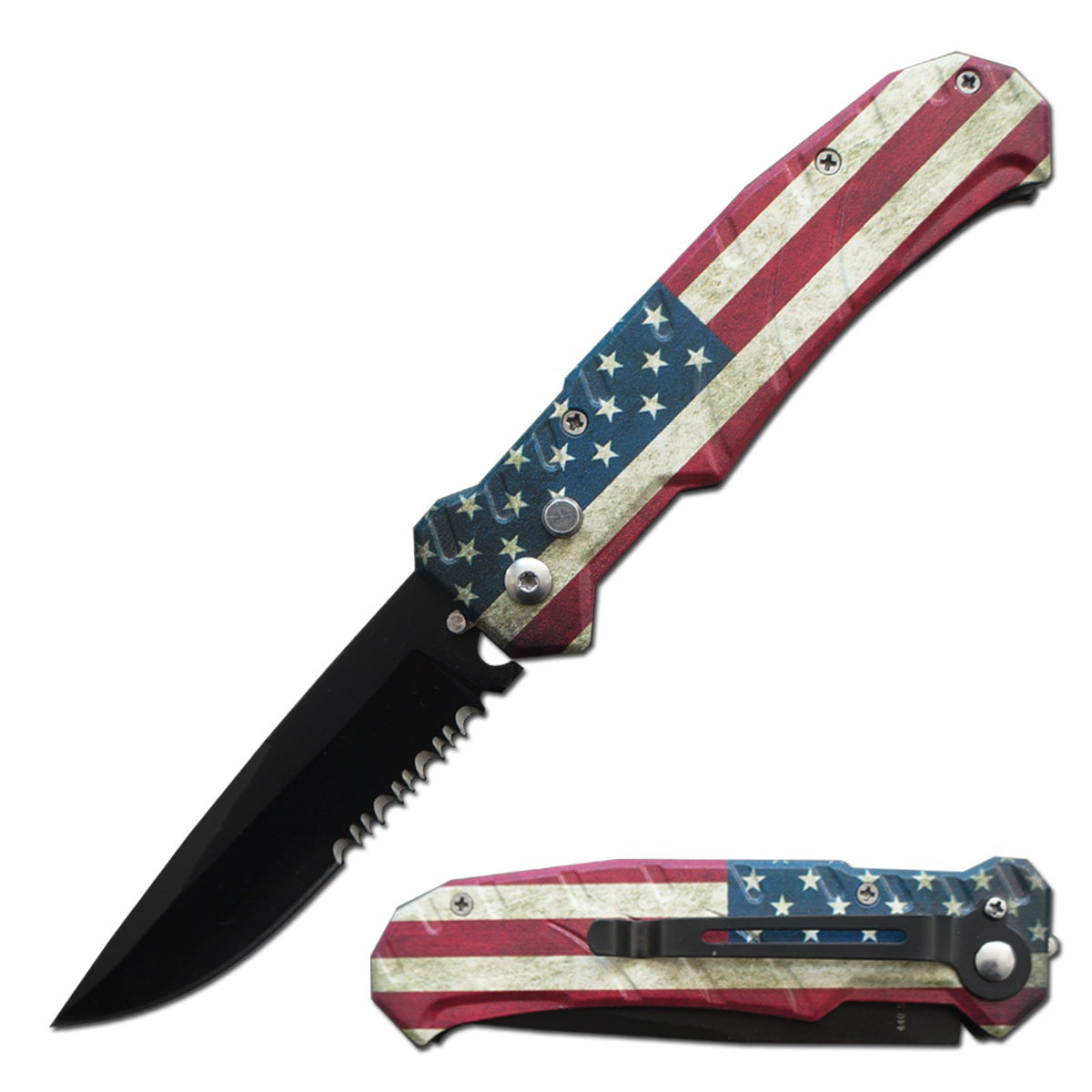 4.5" Closed Ballistic Switch Blade Automatic Knife - American Flag - Tophatter's Guns'N'Weapons Store Collectible Weapons - Tophatter Daily Deals