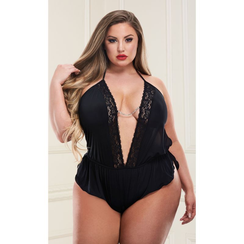 Baci Lingerie Sexy Satin Teddy With Lace And Chain Detail > Clothes > Teddies - Tophatter Daily Deals