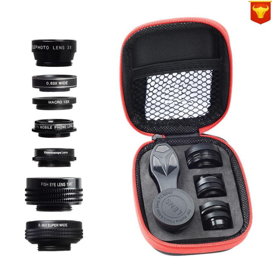 APEXEL Phone lens kit universal 10 in 1 Fisheye Wide Angle macro Lens CPL Filter Kaleidoscope+2X telescope Lens for smartphone 7 in 1 Lens kit 0 - Tophatter Daily Deals