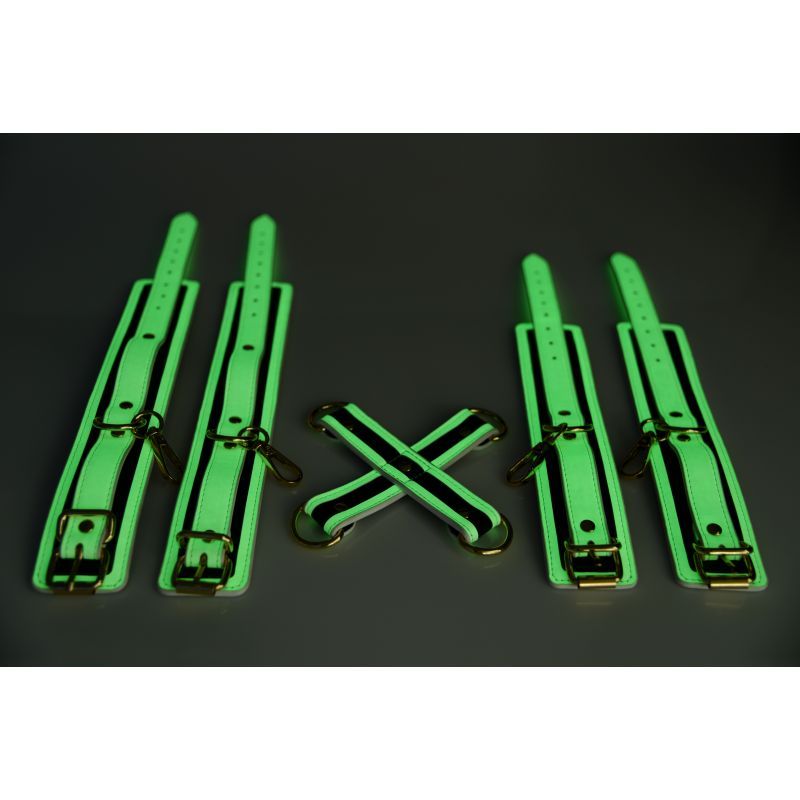Kink In The Dark Glowing Hog Tie Set Fluorescent Green > Bondage Gear > Restraints - Tophatter Daily Deals
