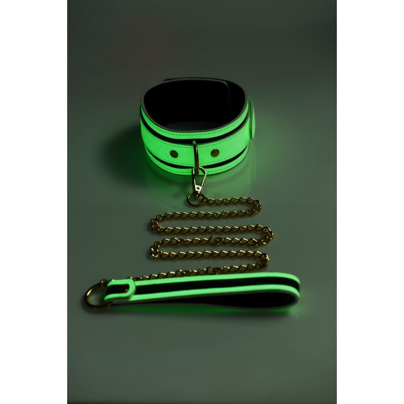 Kink in the Dark Glowing Collar and Lead Set Fluro Green > Bondage Gear > Collars & Leashes - Tophatter Daily Deals