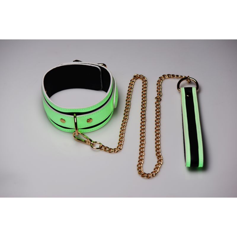 Kink in the Dark Glowing Collar and Lead Set Fluro Green > Bondage Gear > Collars & Leashes - Tophatter Daily Deals