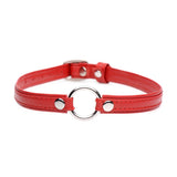 Fiery Pet Leather Choker with Silver Ring in Red > Clothes > Womens Leather - Tophatter Daily Deals