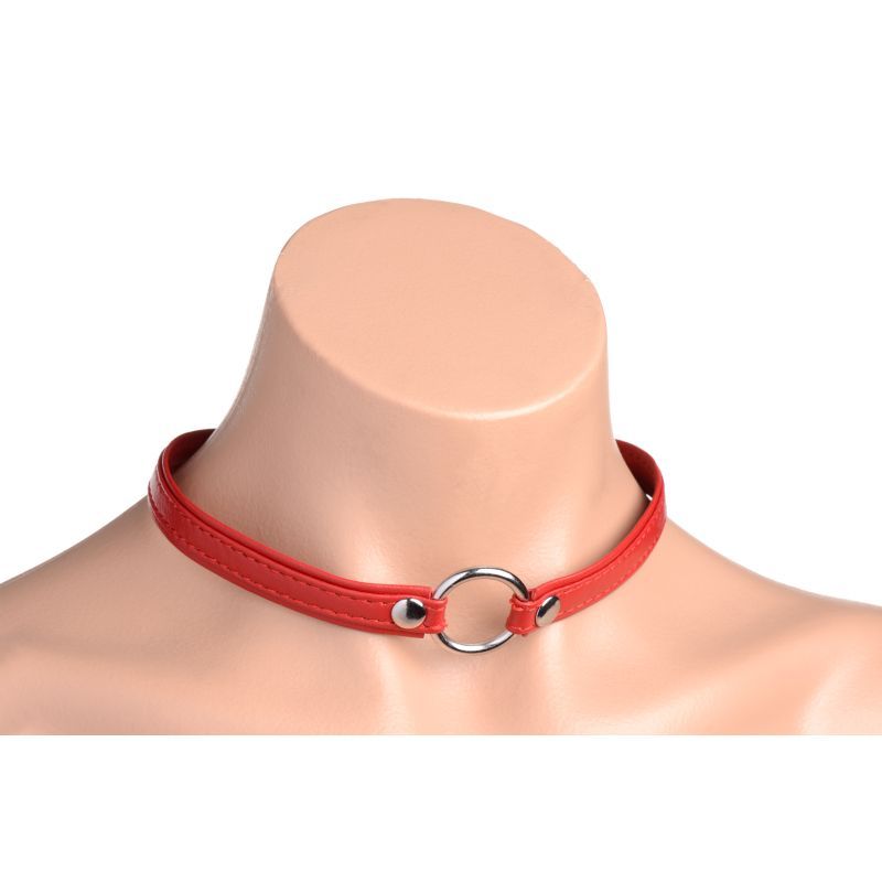 Fiery Pet Leather Choker with Silver Ring in Red > Clothes > Womens Leather - Tophatter Daily Deals