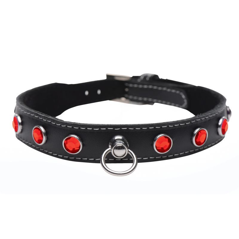 Bling Vixen Leather Choker with Red Rhinestones > Bondage Gear > Collars & Leashes - Tophatter Daily Deals