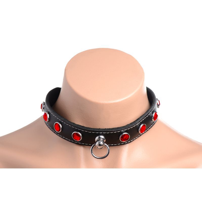 Bling Vixen Leather Choker with Red Rhinestones > Bondage Gear > Collars & Leashes - Tophatter Daily Deals