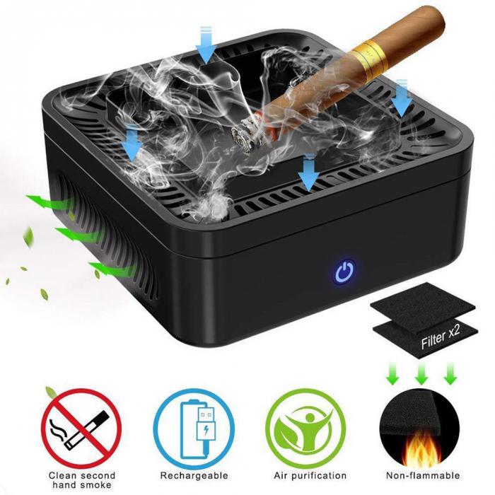 Ashtray Portable USB Rechargeable Smokeless Ashtray Secondhand Smoke Air Filter 0 - Tophatter Daily Deals