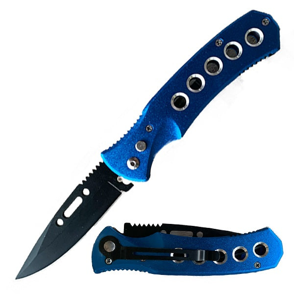 Blue Ballistic Auto Push Button Switch Blade Pocket Knife - TOPHATTER'S ARMORY DEALS Collectible Weapons - Tophatter Daily Deals