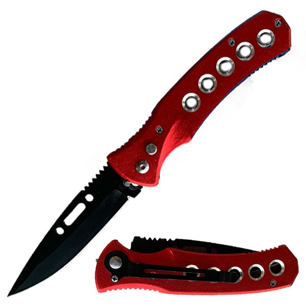 Red Ballistic Auto Push Button Switch Blade Pocket Knife - TOPHATTER'S ARMORY DEALS Collectible Weapons - Tophatter Daily Deals