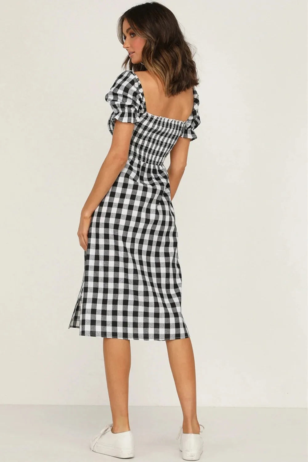 Full Size Slit Plaid Short Sleeve Midi Dress Casual Dresses - Tophatter Daily Deals