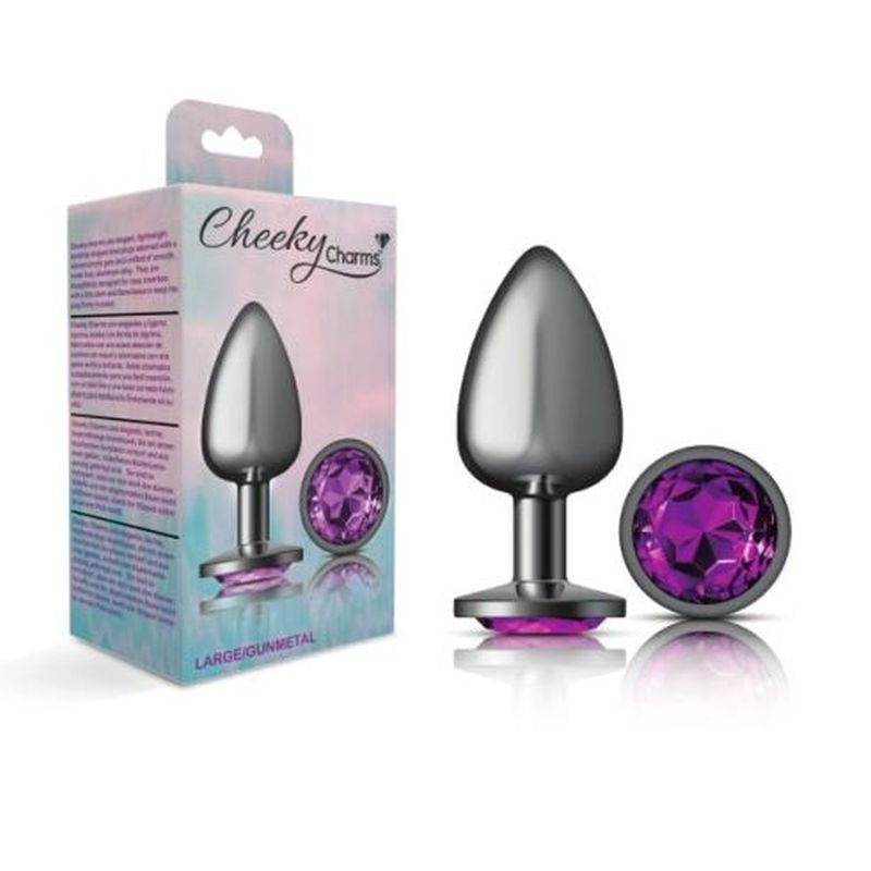 Cheeky Charms Gunmetal Round Butt Plug with Purple Jewel Large > Anal Range > Jewel Butt Plugs - Tophatter Daily Deals