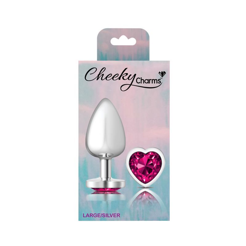 Cheeky Charms Silver Metal Butt Plug with Heart Pink Jewel Large > Anal Range > Jewel Butt Plugs - Tophatter Daily Deals