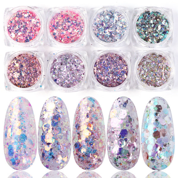 8 Box Mix Glitter Nail Art Powder Flakes Set 08color 0 - Tophatter Daily Deals