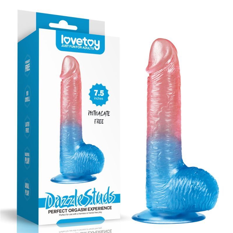 Dazzle Studs Realistic Dildo 7.5 Inch Pink and Blue > Dildos > Realistic Dildos - Tophatter Daily Deals