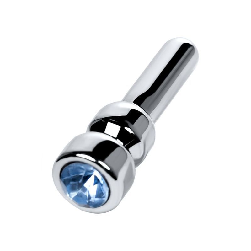 Silver Metal Urethral Plug with Sapphire Rhinestone Small > Sex Toys For Men > Sounding Rods - Tophatter Daily Deals