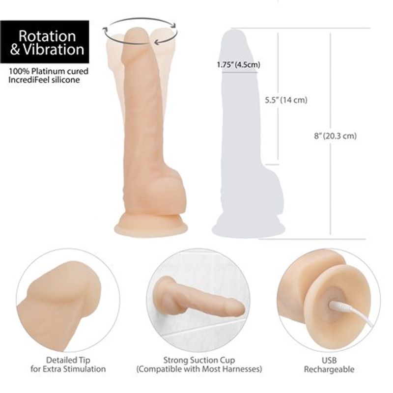 Rotating 8 Inch Vibrating Dildo with Remote in Vanilla > Dildos > Strap On Dildos - Tophatter Daily Deals