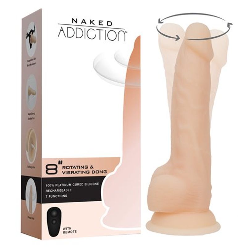 Rotating 8 Inch Vibrating Dildo with Remote in Vanilla > Dildos > Strap On Dildos - Tophatter Daily Deals