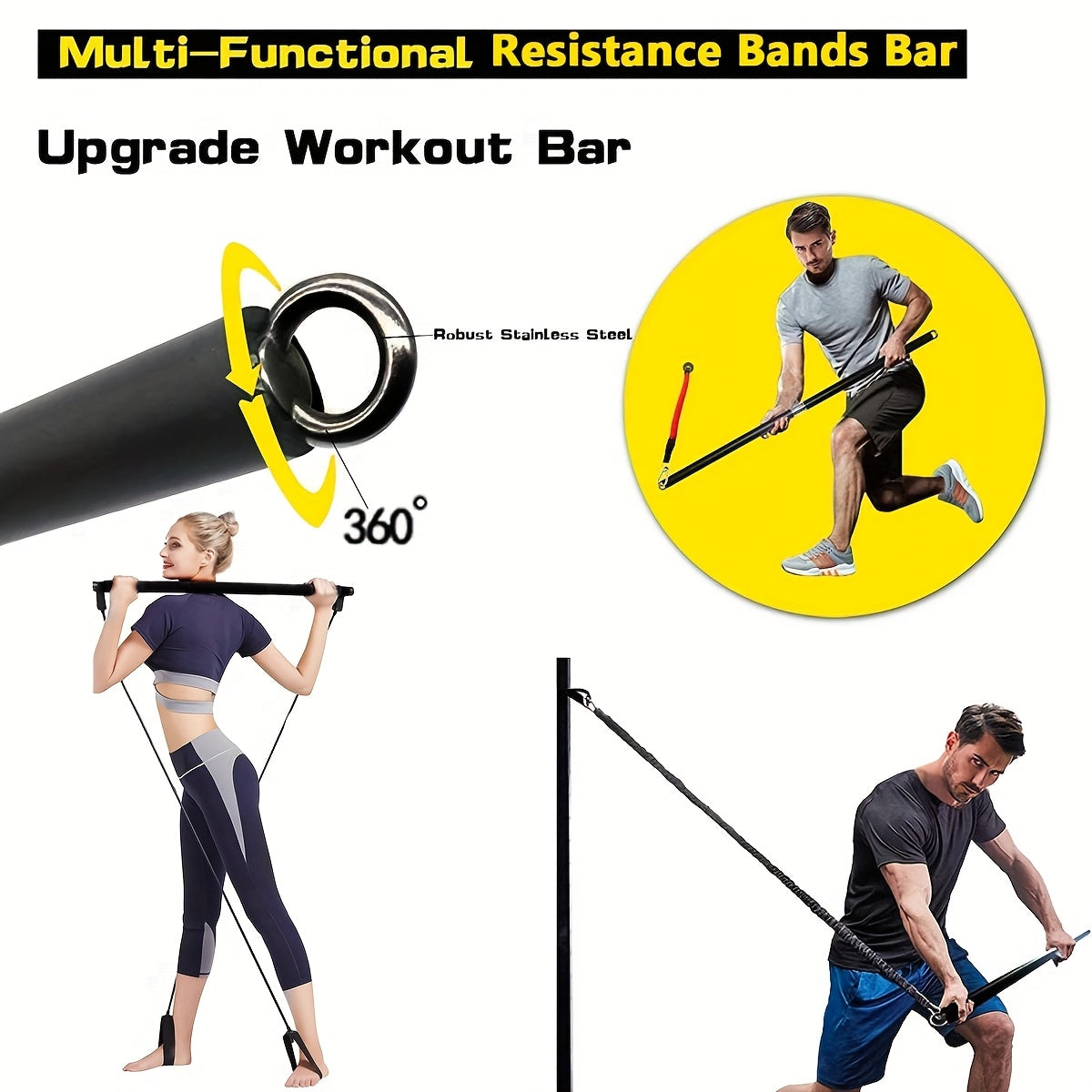 Workout Bar with Resistance Bands for Home Gym Accessories > Resistance Bands - Tophatter Daily Deals