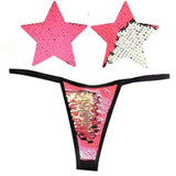Neon Pink and Silver Blacklight Sequin Pastie and Panty Set > Clothes > Lingerie Sets - Tophatter Daily Deals
