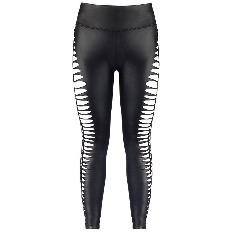 Stretch Wetlook Leggings with Cut Out Sides in Black Lingerie > Clothes > Hosiery > Pantyhose & Tights - Tophatter Daily Deals
