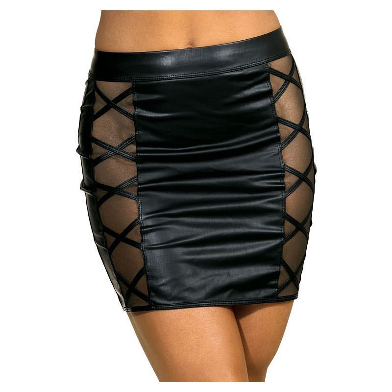 Stretch Wetlook Mesh Skirt with Criss Cross Detail Black > Clothes > Dresses and Chemises - Tophatter Daily Deals