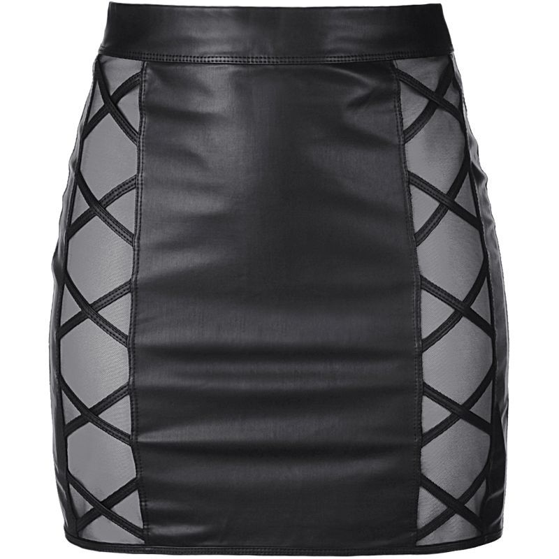 Stretch Wetlook Mesh Skirt with Criss Cross Detail Black > Clothes > Dresses and Chemises - Tophatter Daily Deals