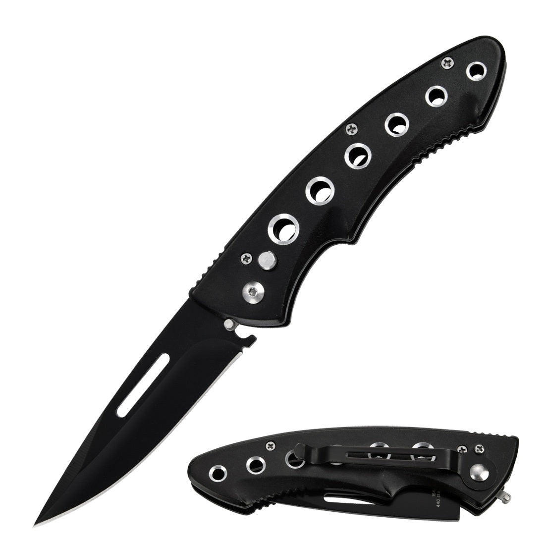 Clip Point Ballistic Auto Push Button Black Blade Aluminum Handle Auto Knife - TOPHATTER'S ARMORY DEALS Collectible Weapons - Tophatter Daily Deals