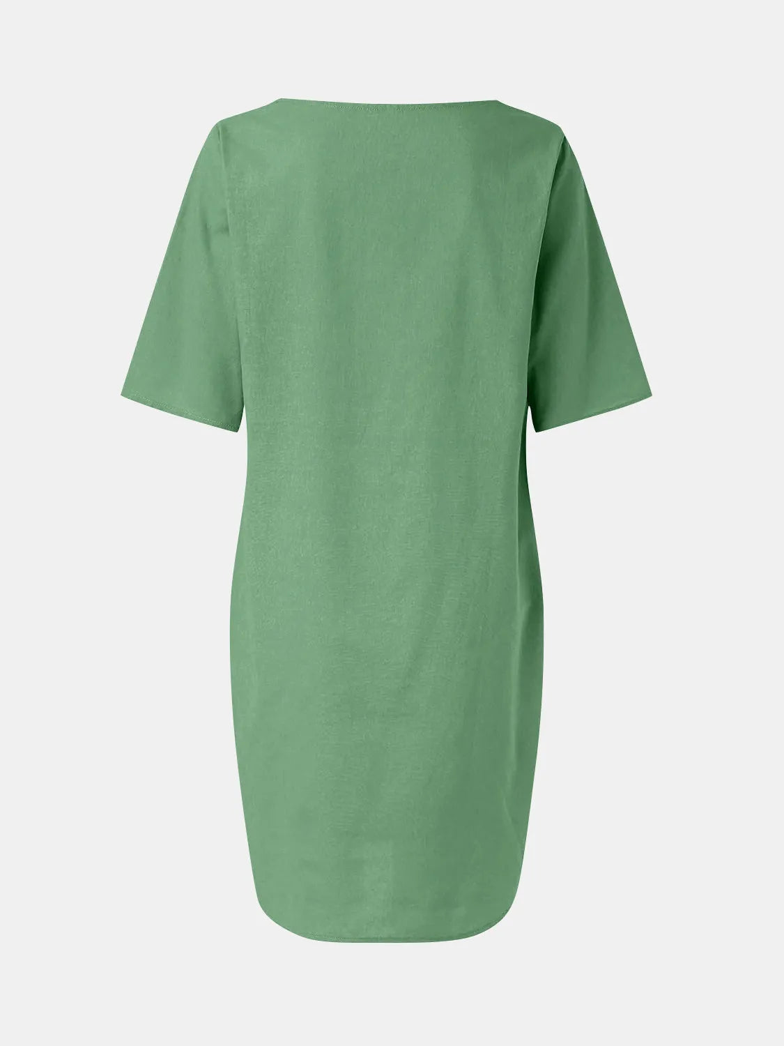 Full Size Round Neck Half Sleeve Dress with Pockets Green Casual Dresses - Tophatter Daily Deals